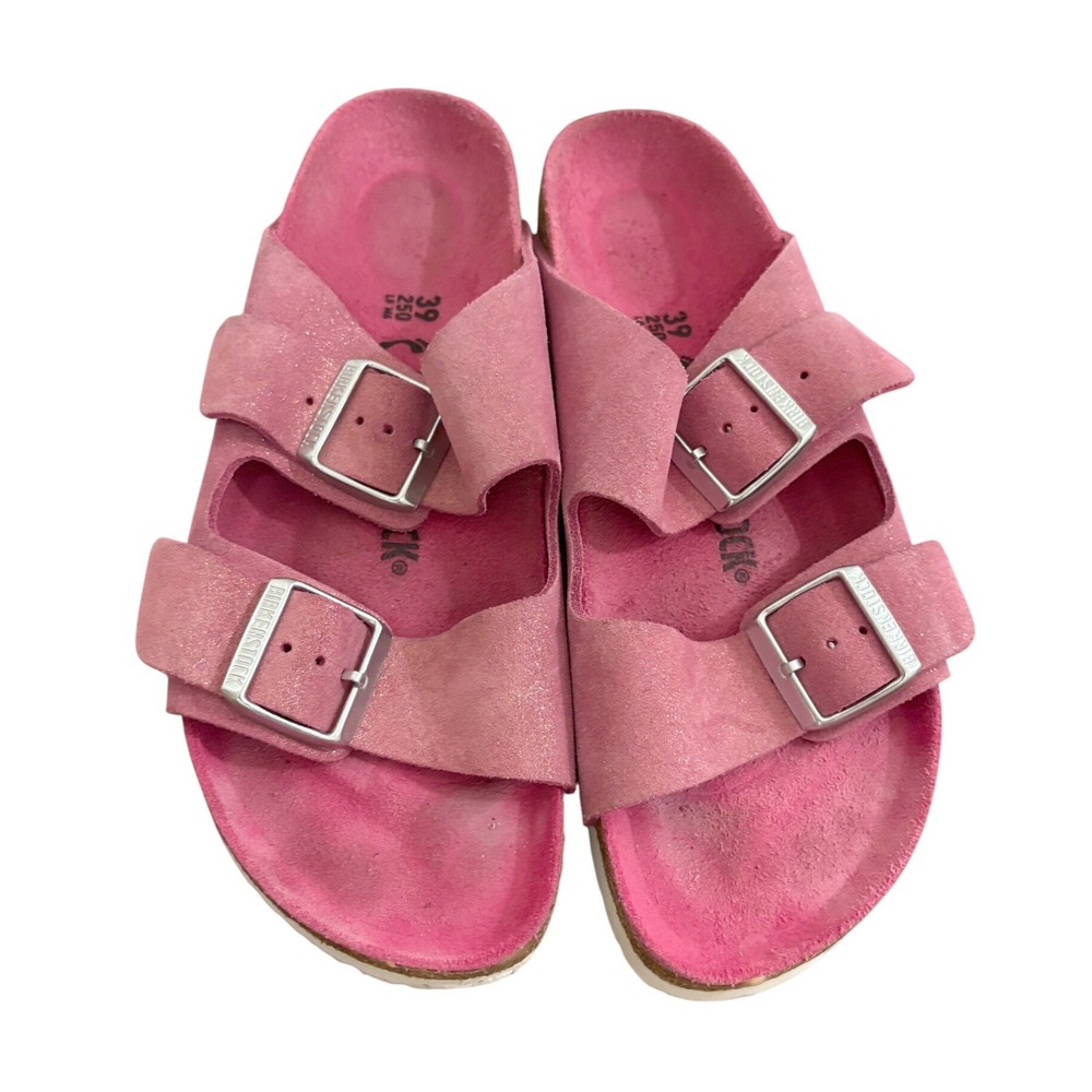 Birkenstock Arizona Pink Suede Glitter Shimmer Sandals Womens 39 L8 M6